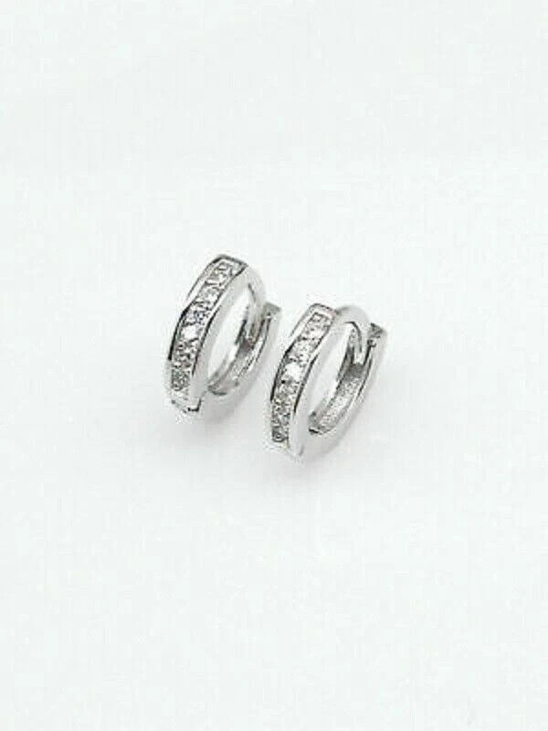 1Ct Round lab created diamond Women’s Tiny Huggie Hoop Earrings 14K White Gold