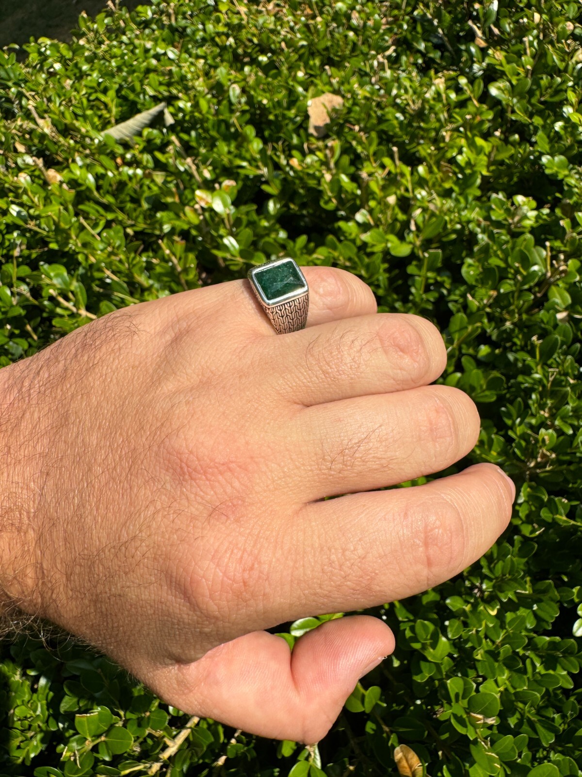 6ct Natural Green Emerald Real Genuine Gemstone Mens Real Solid 925 Silver Ring