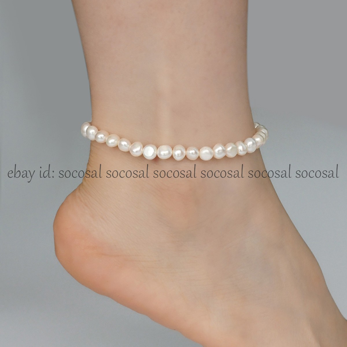 Genuine Natural White Freshwater Pearl Anklet Elastic Chain Beach Foot Bracelet
