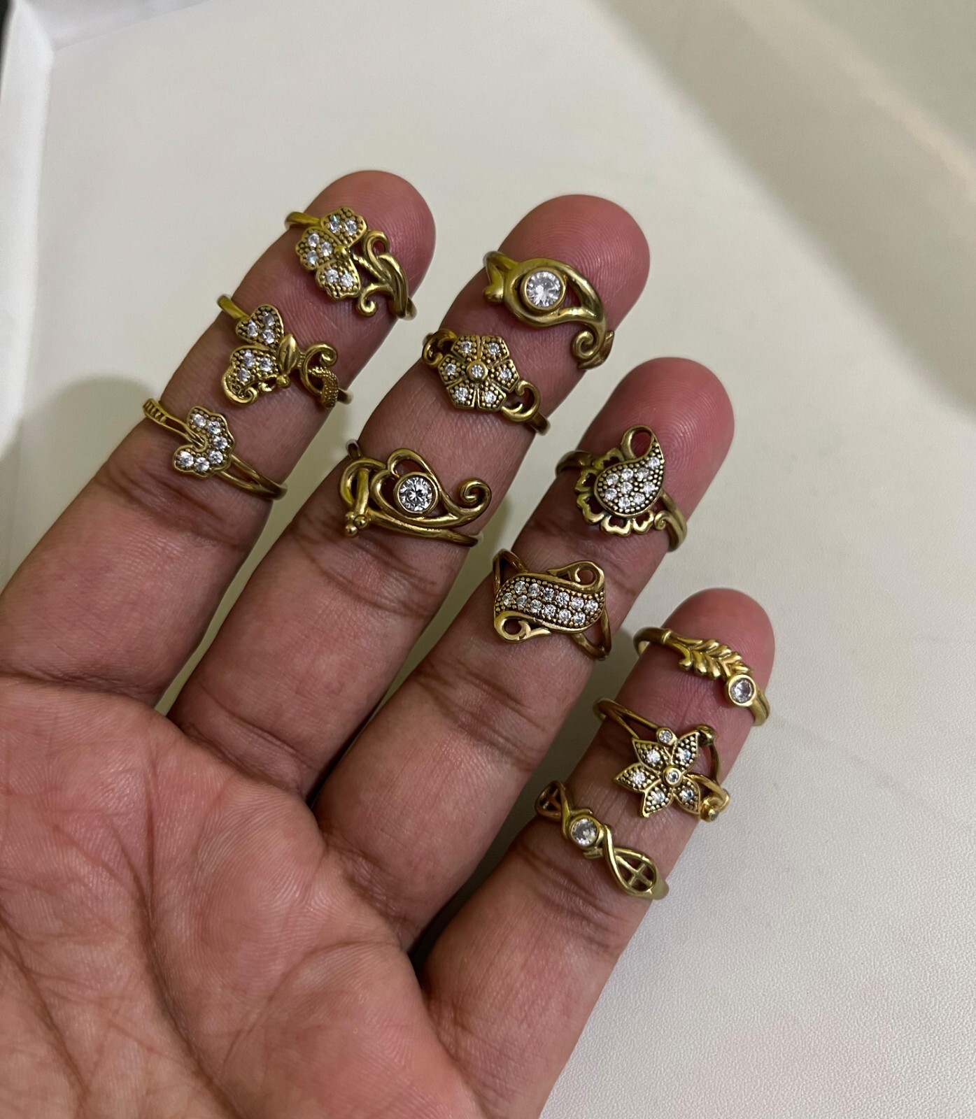 BULK SALE !! Brass Mix Ring with White Topaz Wholesale Lot US Size 6-8