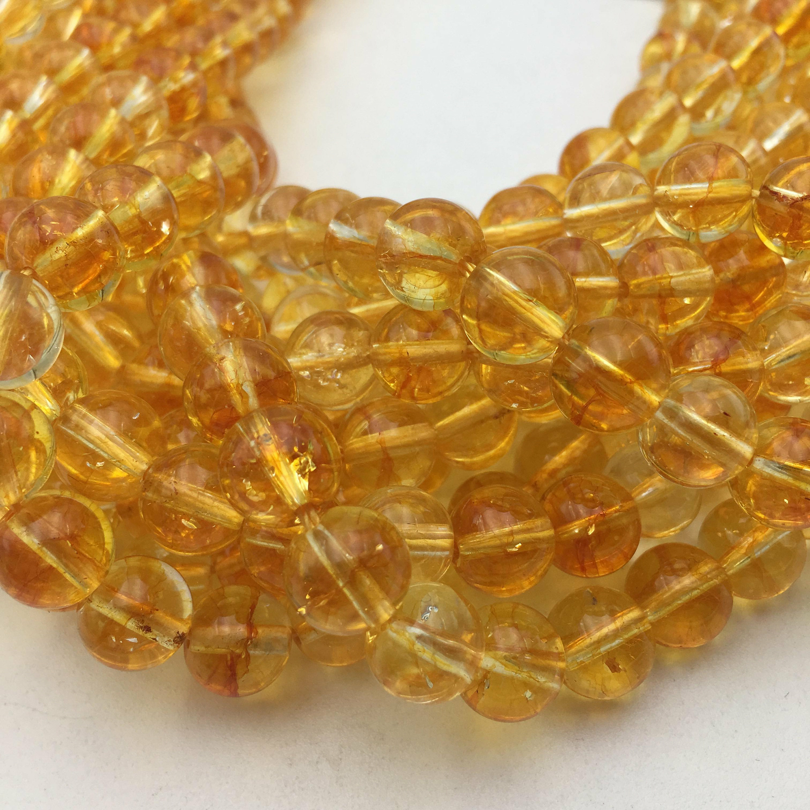 Yellow Citrine Color Dyed Quartz Smooth Round Beads 6mm 10mm Approx 15.5″ Strand