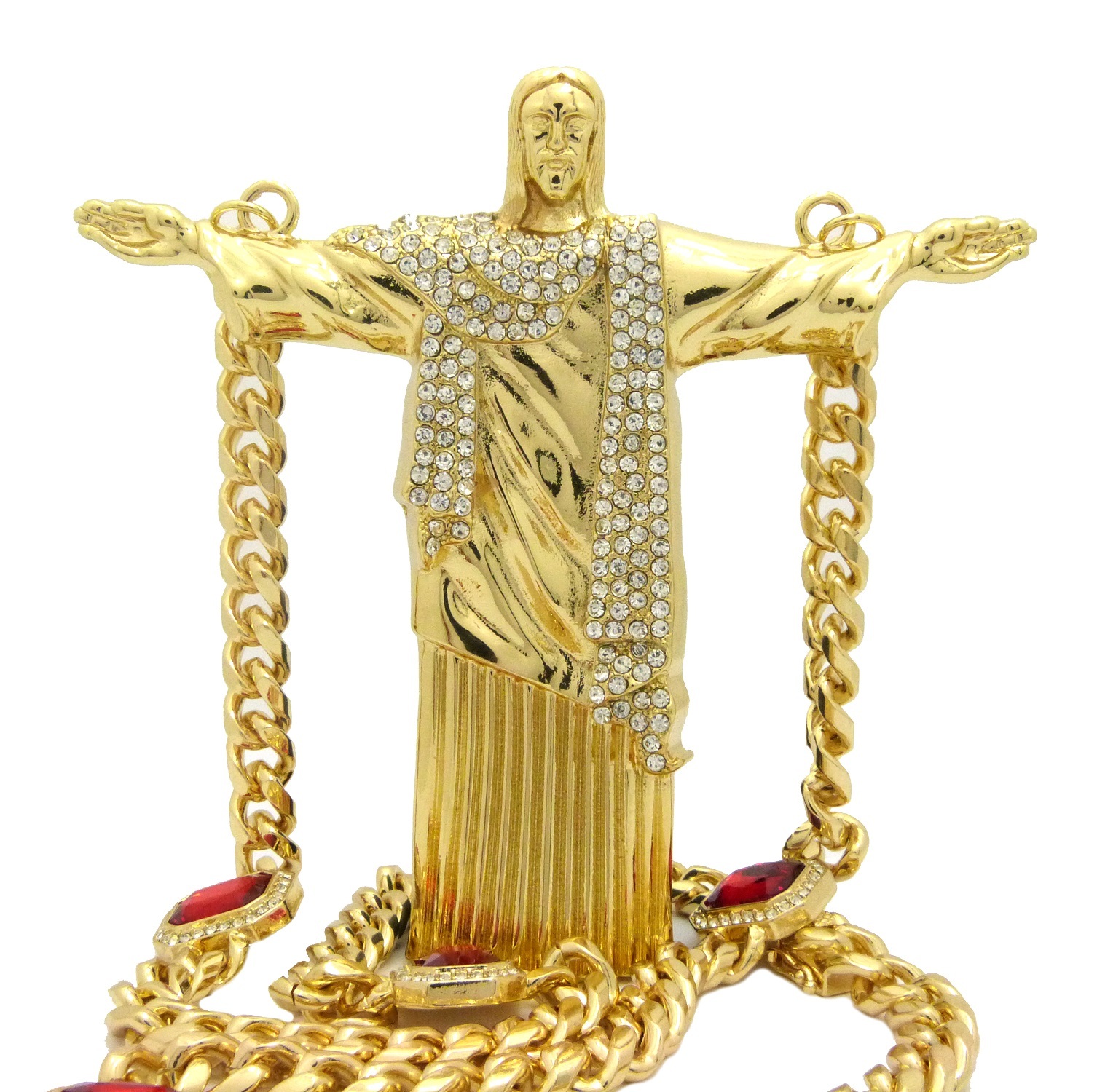 Hip Hop Christ Redeemer Statue Pendant 10mm 30″ Box Lock Cuban Chain Necklace