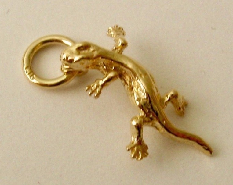 SOLID 9K 9ct YELLOW GOLD 3D LIZARD REPTILE ANIMAL Charm/Pendant