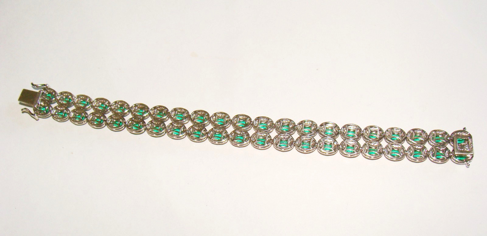 Designer 22.4g Sterling Silver Lab Created Emeralds & 4 Clear Stones Bracelet 7″