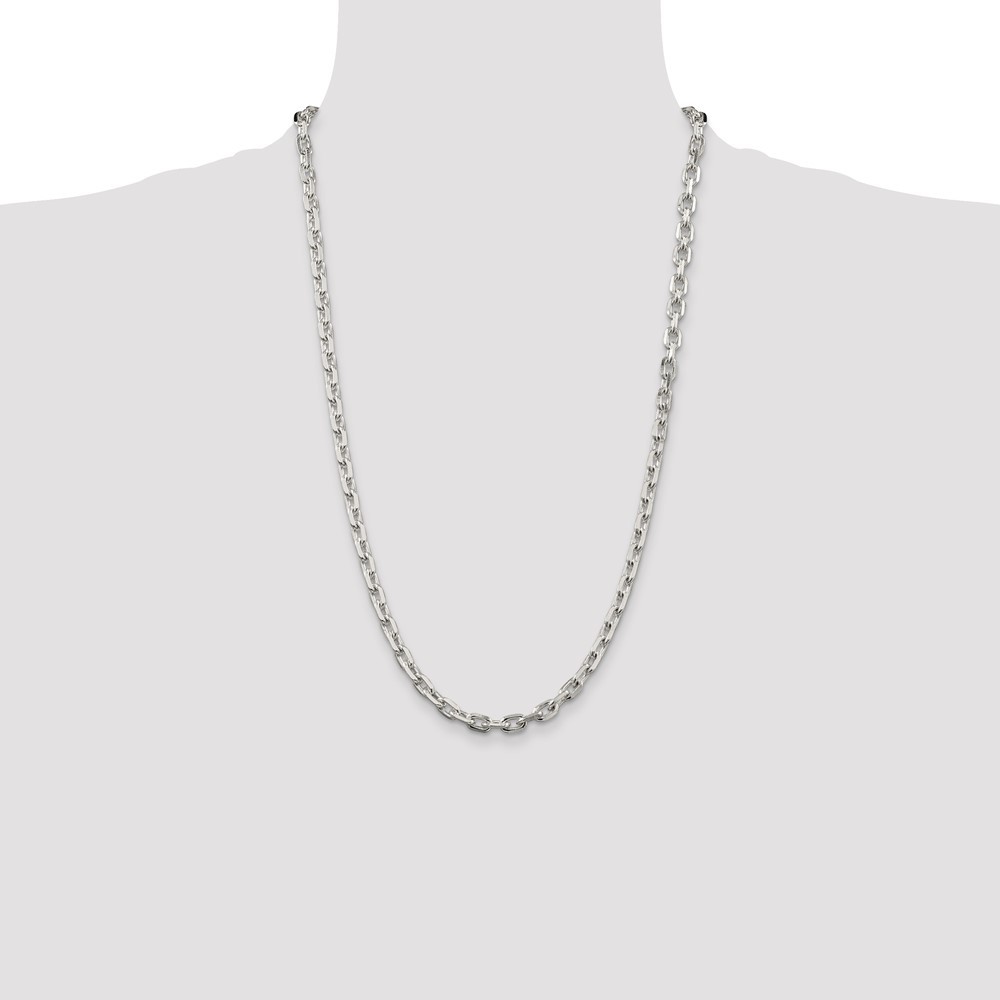 Sterling Silver 5.4mm Beveled Oval Cable Chain Necklace 26″