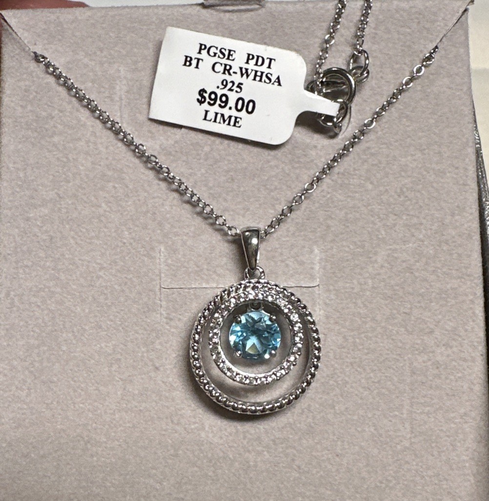 *NEW* ZALES Jewelers Sterling Silver Swiss Blue Topaz & White Sapphire Necklace