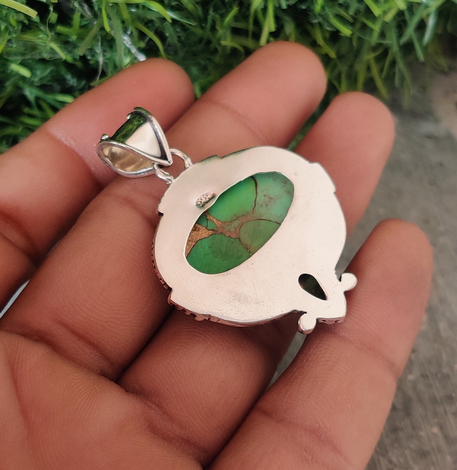 Green Copper Turquoise Gemstone 925 Sterling Silver Stylish Gift Pendent MO2083