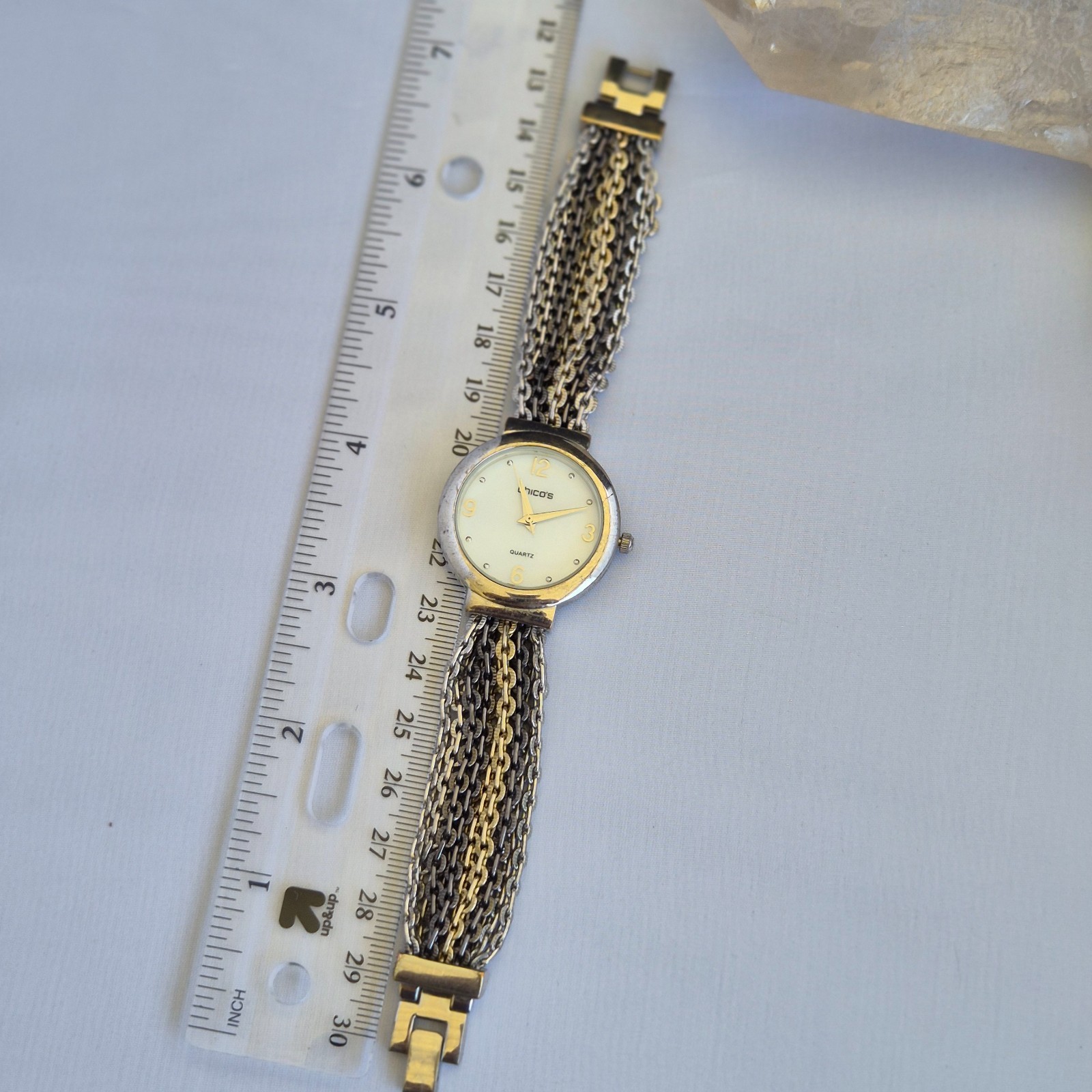 CHICO’S Two-Tone Quartz Analog Women’s Watch Sz. 7″ New Battery