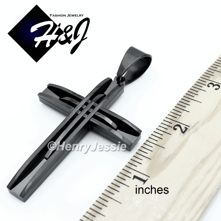 18-40″MEN Stainless Steel 9mm Black Plated Cuban Curb Necklace Cross Pendant*A