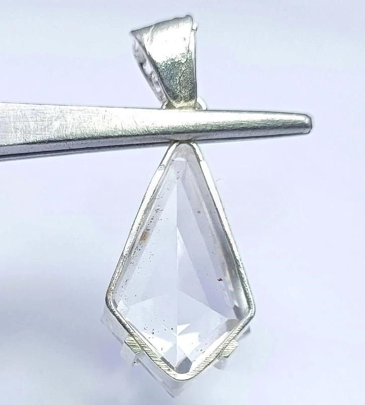 77.95 Ct Natural Brazilian Fancy Cut White Zircon Pendant 925 Silver Gemstone