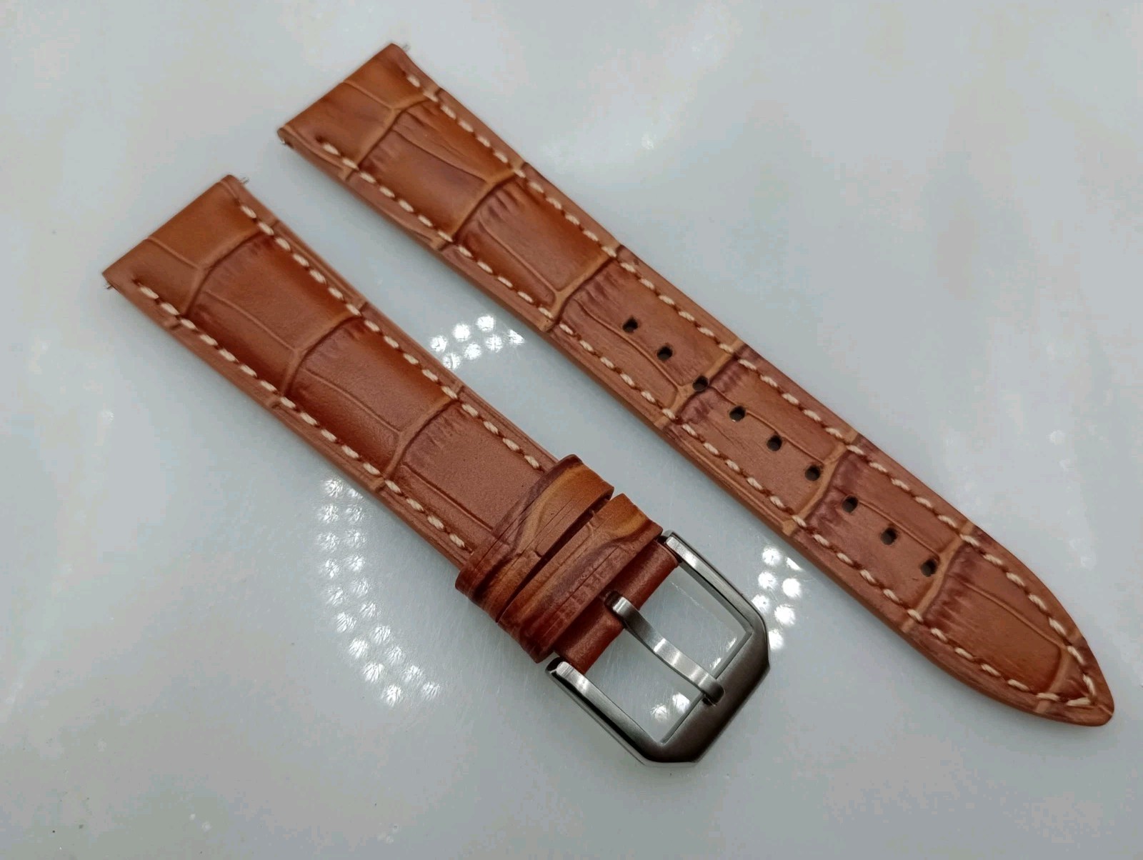New 20mm Geckota Watchgecko Alligator Grain Calf Leather Brown Watch Strap 6B123