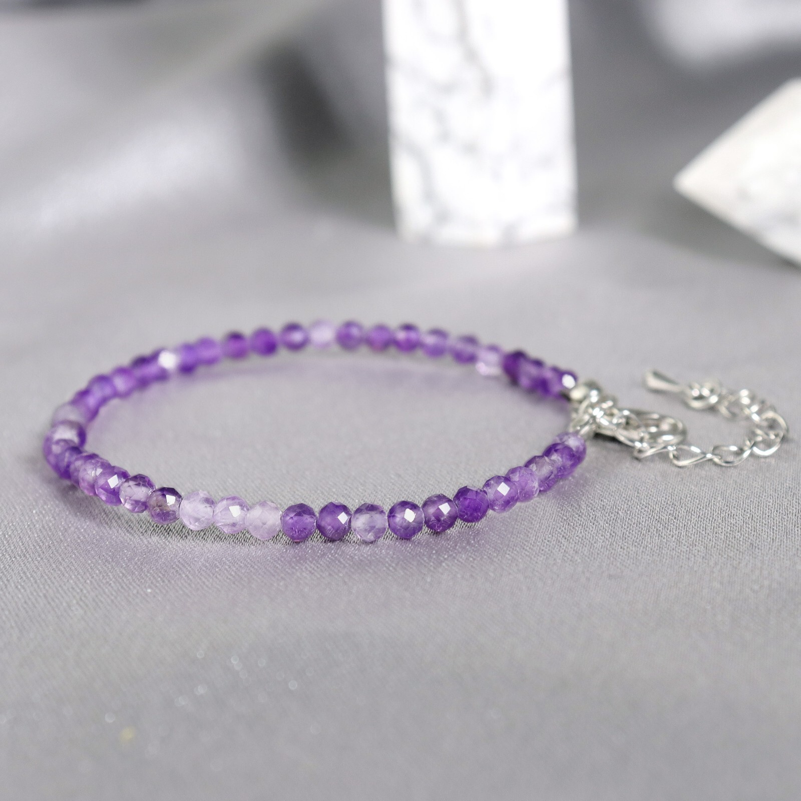 Natural Amethyst Gemstone Beads Healing Calming Dainty Women Crystal Bracelet