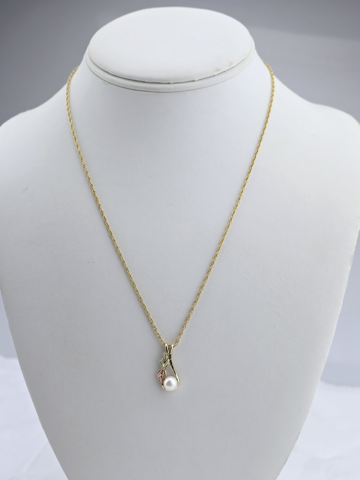 10K & 12K Black Hills Gold Leaf PEARL PENDANT on 14K GF NECKLACE 18.25″ RGC sign