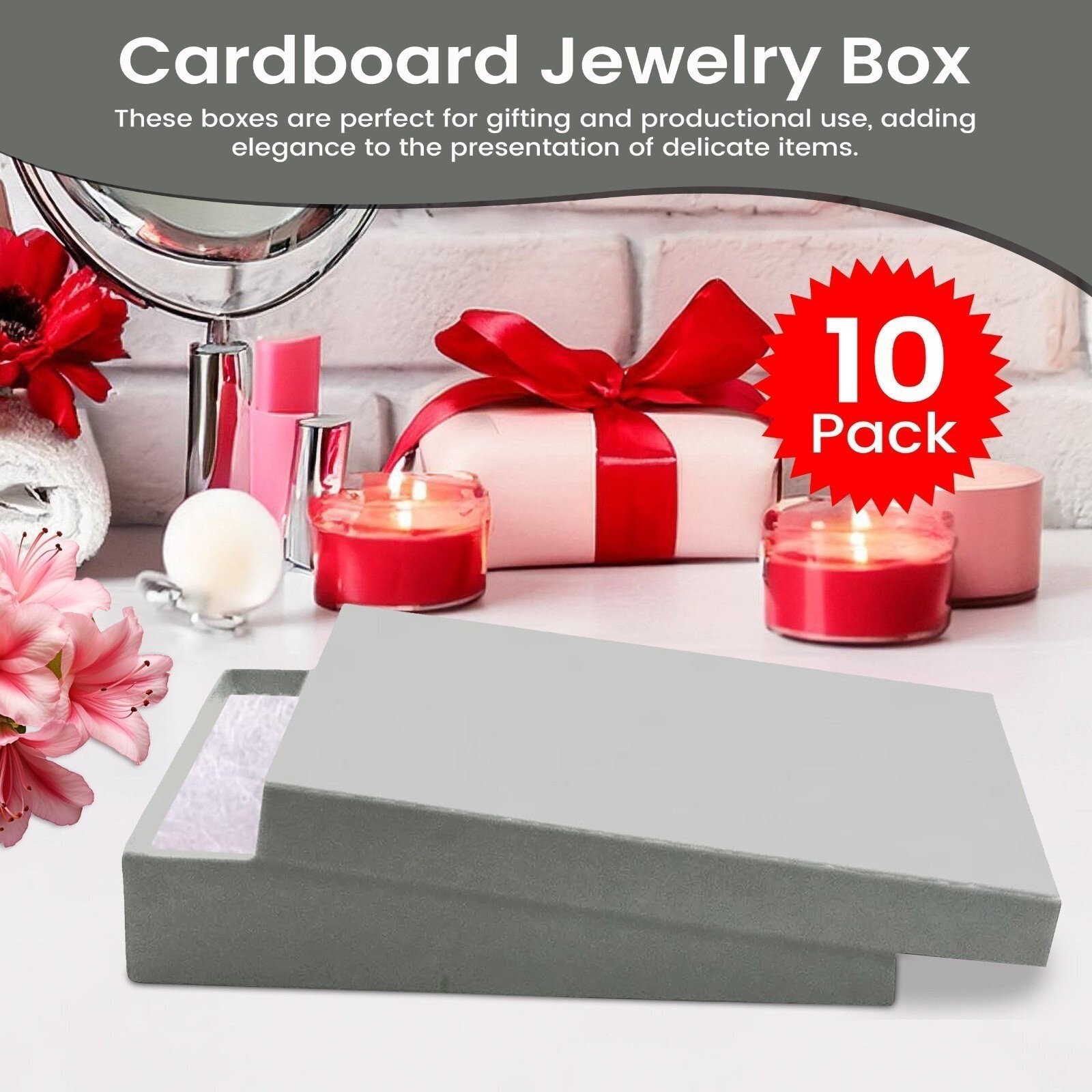Jewelry Gift Box Removable Cotton Pad Made in USA 5.5″ x 3.5″ x 1″ – 10Pack