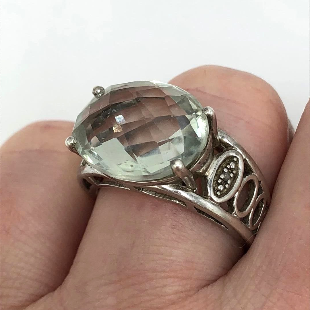 Vintage Signed MIDAS 925 Sterling Silver Mint Green Praisolite Ring SZ. 8