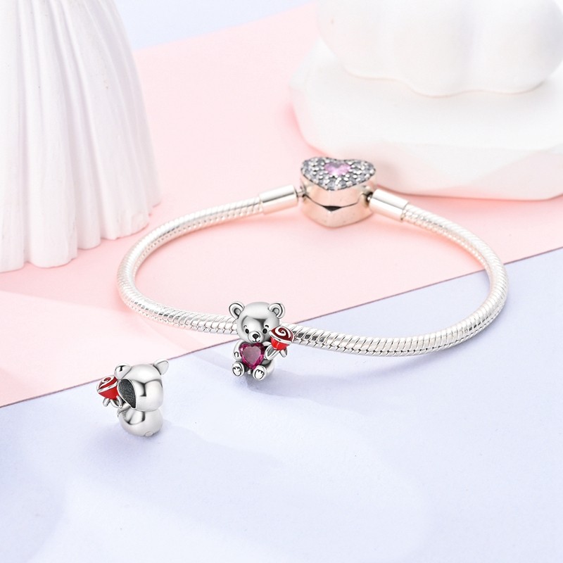 MULA European 925 Silver AAA CZ DIY Charm Enamel Sweet Bear For Women Bracelet