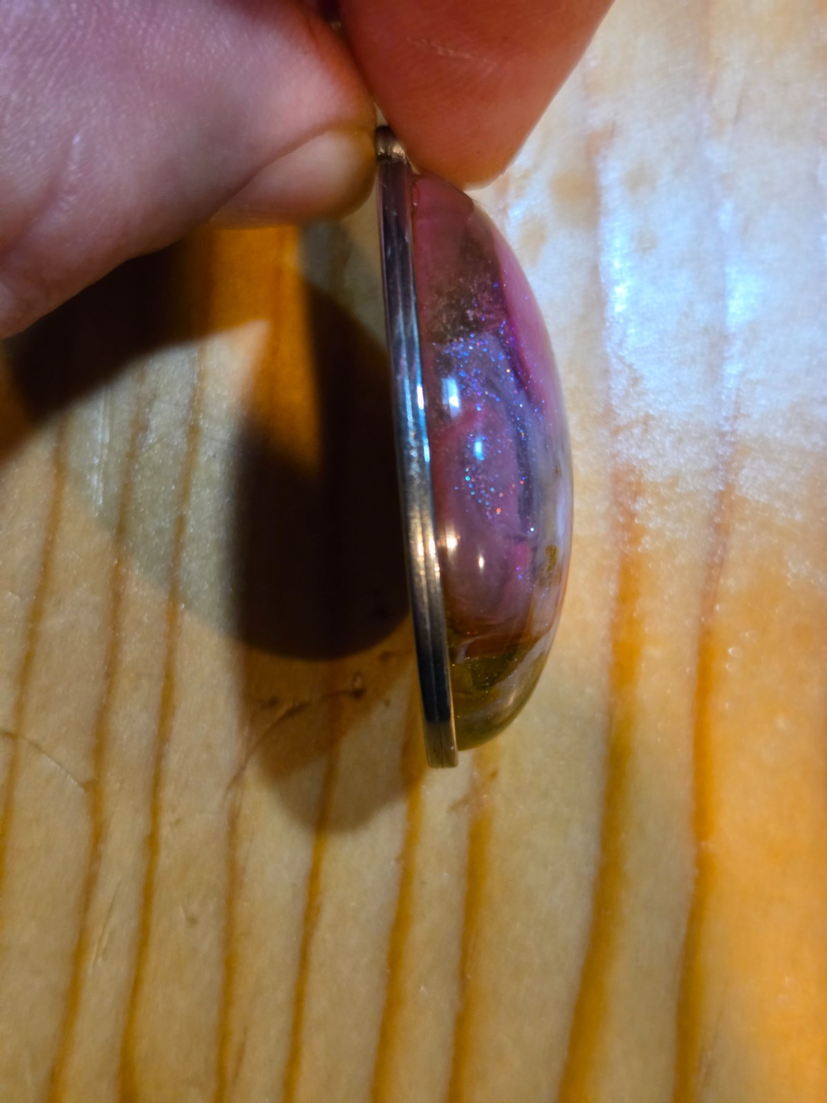 OOAK Nebula Series Petri Effect Resin Oval Pendant Stainless Steel N091