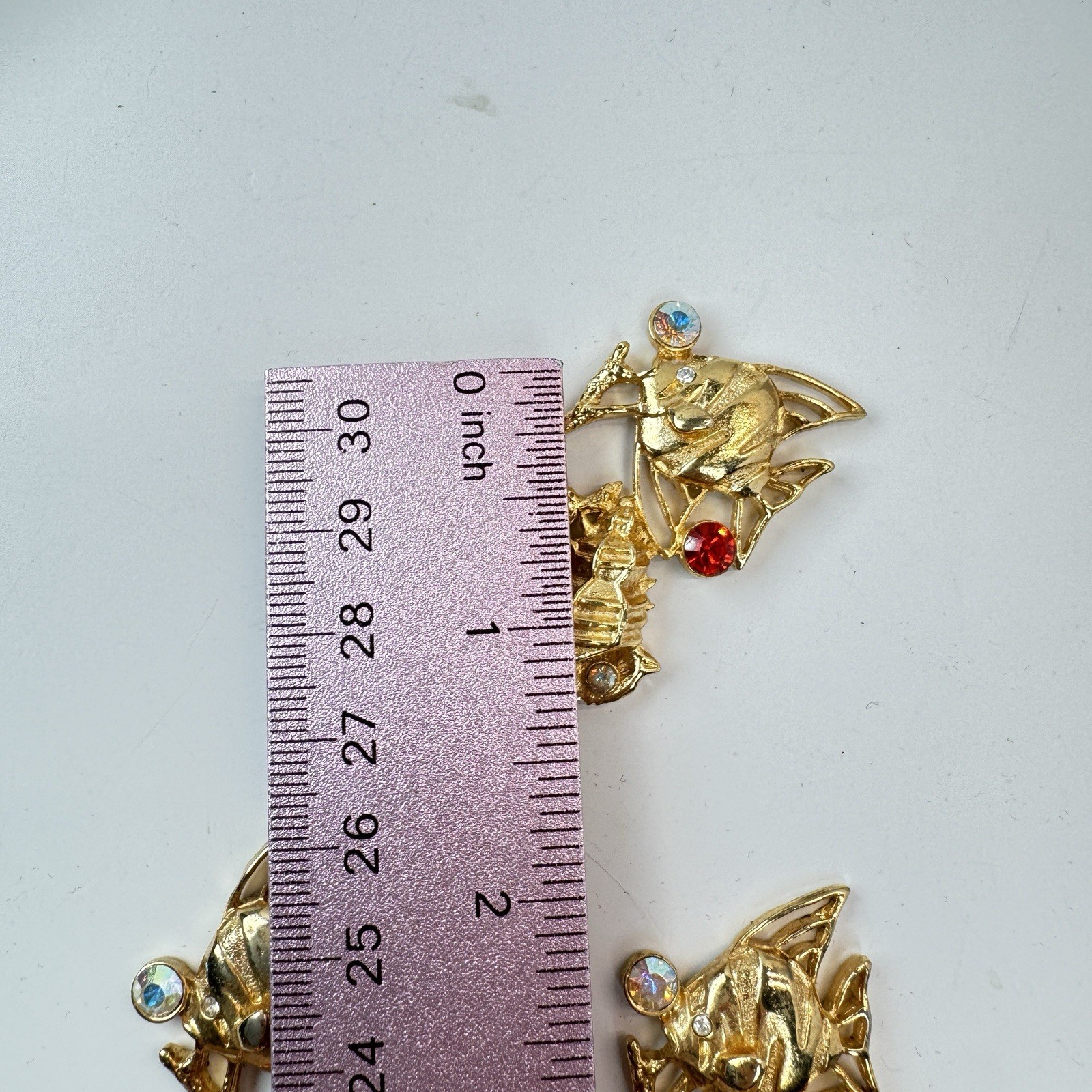 Lot Of 6 VTG Gold Tone Rhinestone Fish Shell Findings Brooch Jewelry Making
