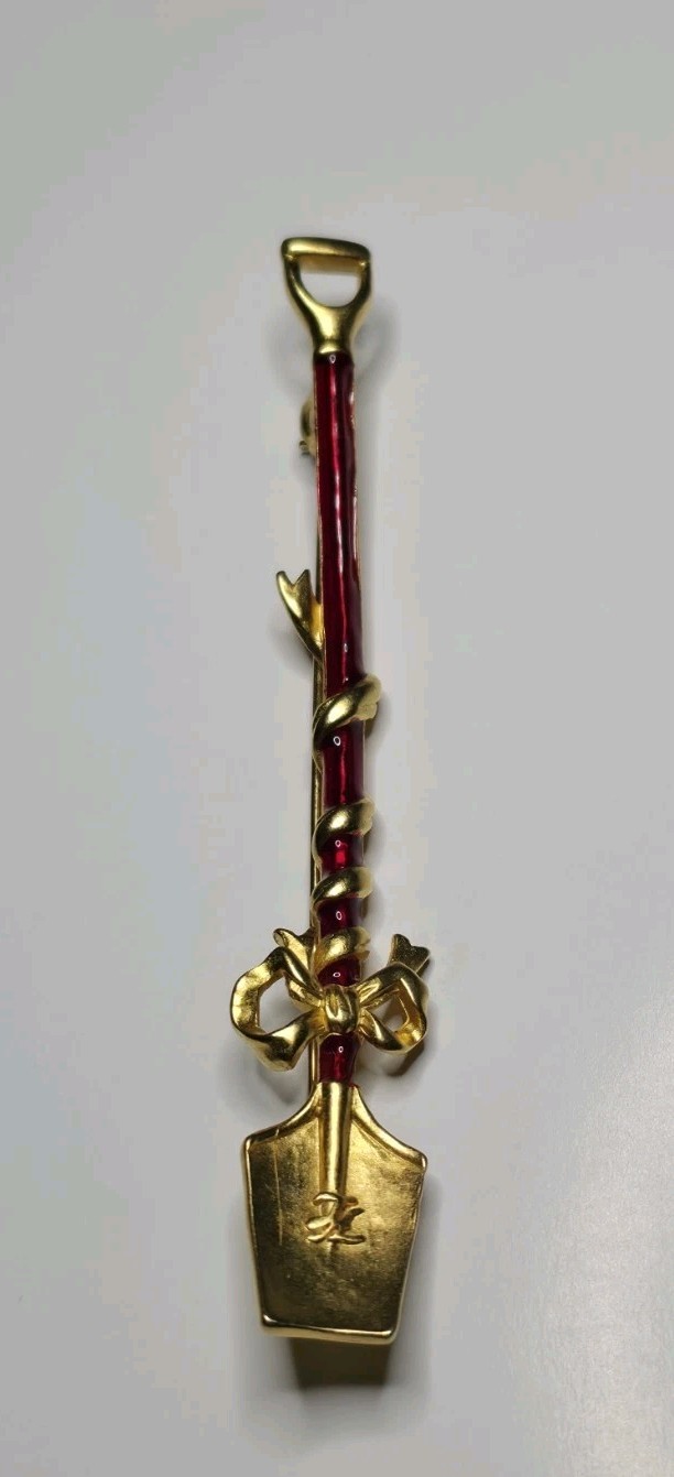 Vintage KARL LAGERFELD Brooch Pin Shovel Spade Red Enamel 1980s Signed KL France