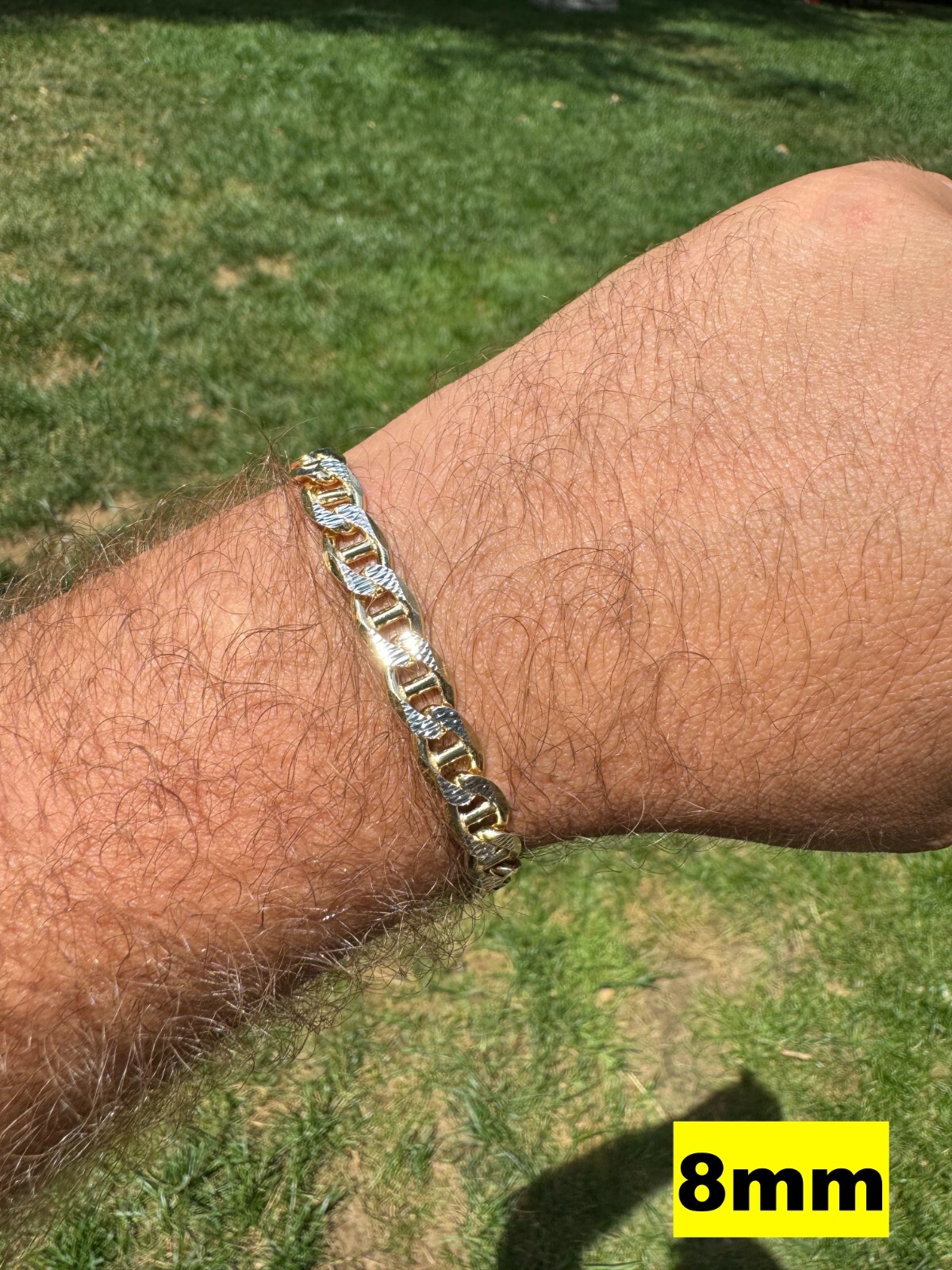 925 Sterling Silver 14k Gold Plated Two Tone Diamond Cut Mariner Chain Bracelet