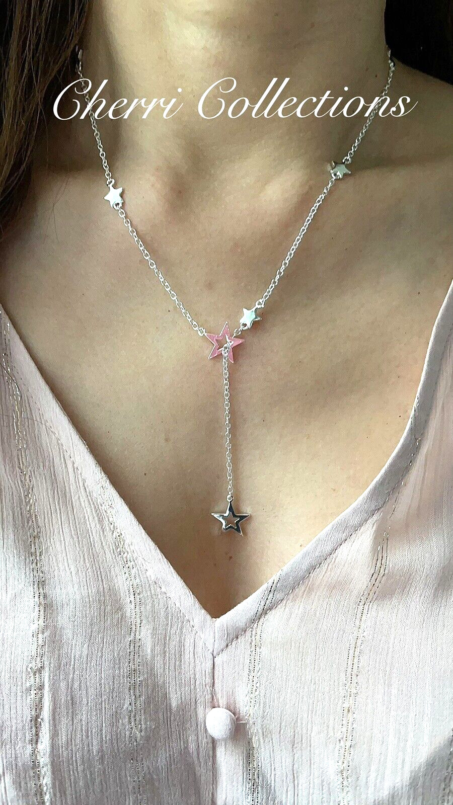 925 Sterling Silver Multi-Star Lariat Y-Shape Charm Pendant Necklace 16″ N174