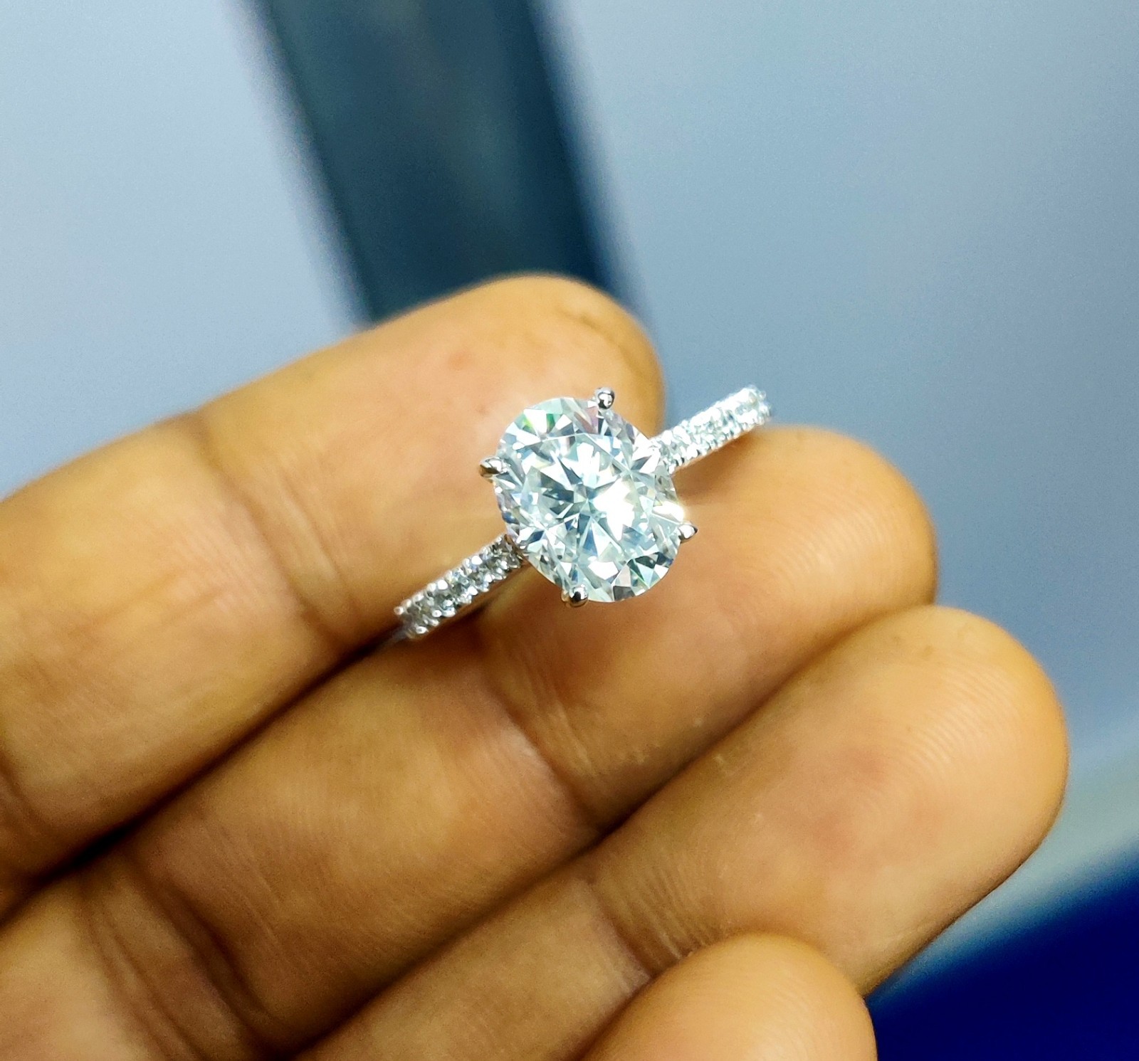 1.20Ct Oval Lab Created Diamond Solitaire Engagement Ring 14KWhite Gold Plated