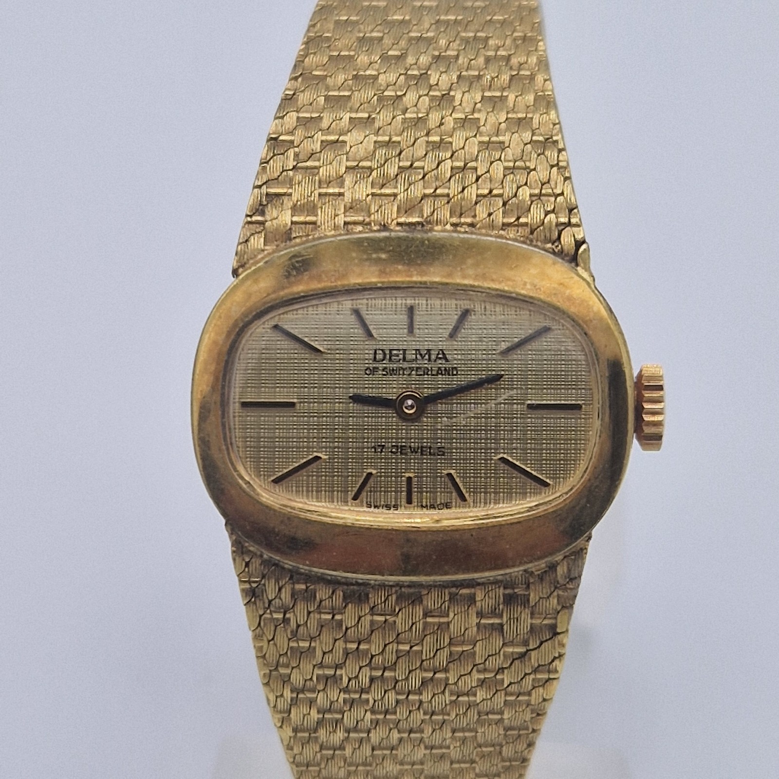 Vintage DELMA Ladies Swiss Mechanical Hand-Wind Watch 17 Jewels Gold Tone