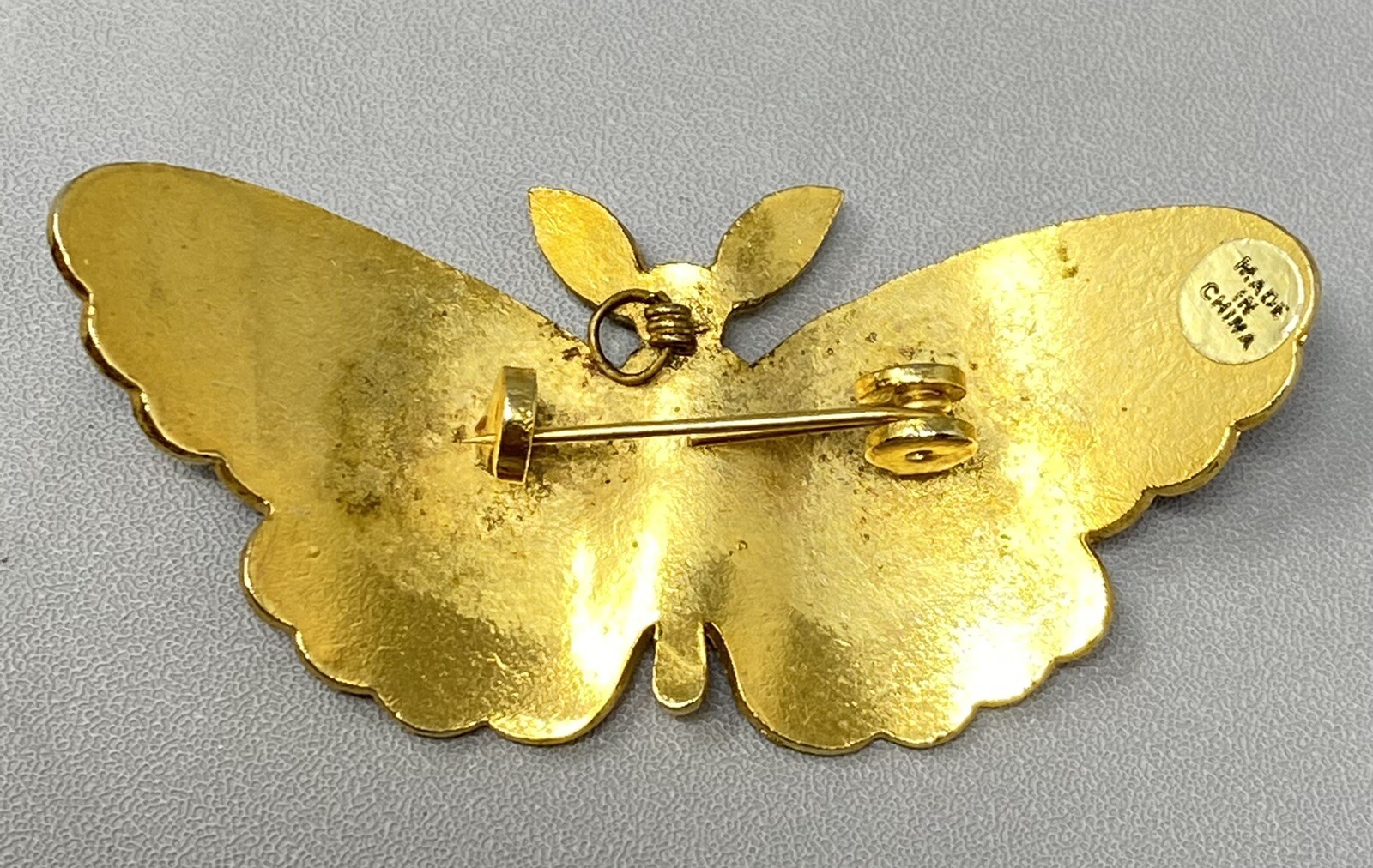 Vintage Cloisonne Butterfly Brooch C Clasp Pendant China Black Yellow Red Enamel