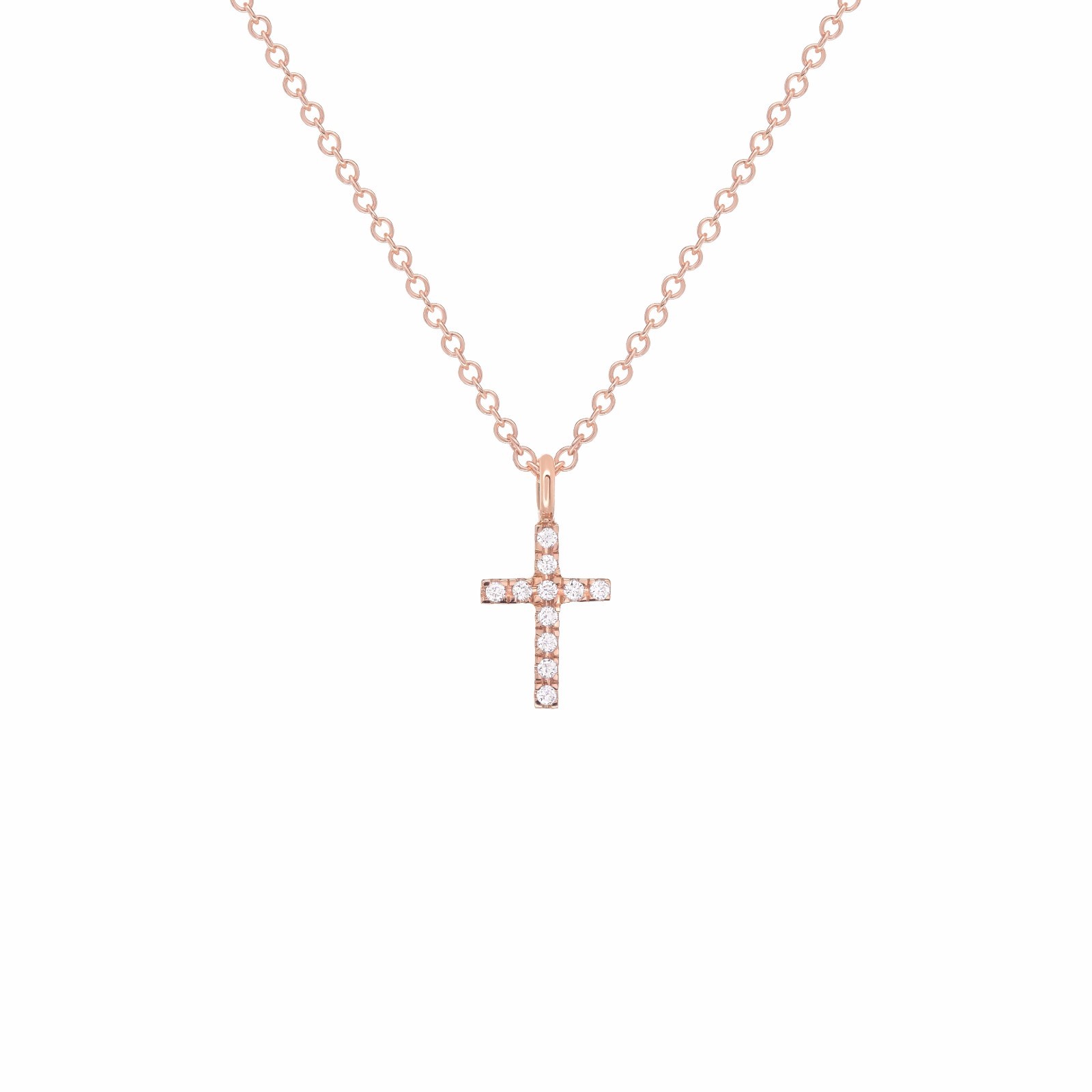 14k Rose Gold 0.04ctw Diamond Cross Pendant Small Religious Charm