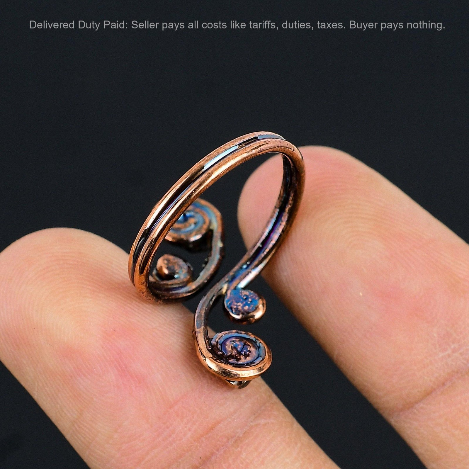 Multi Tourmaline Rough Stone Copper Electroformed Mother Stackable Ring Jewelry