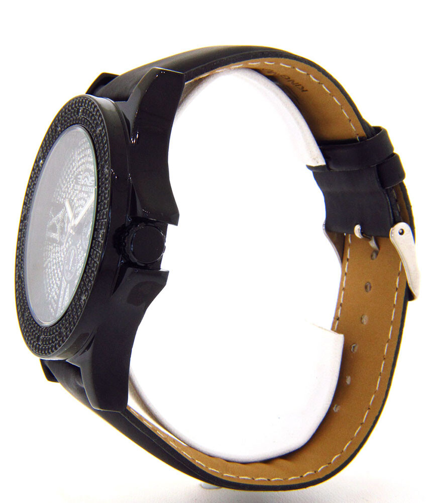 KING MASTER DIAMOND WATCH BLACK FACE LARGE BLACK CASE BAND SUPER TECHNO JOJINO