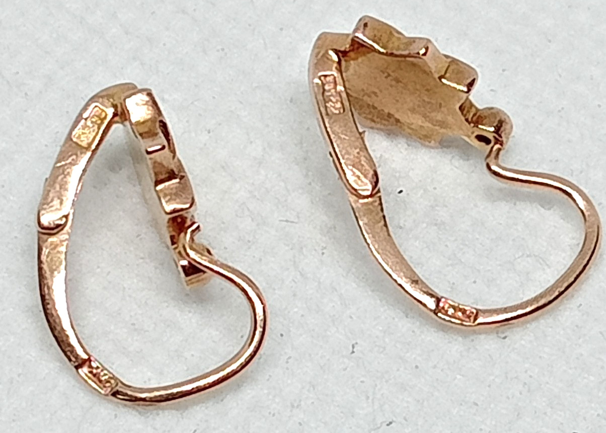 STAMPED 583 (14K ) USSR SOVIET ORIGINAL ROSE GOLD DROP EARRINGS