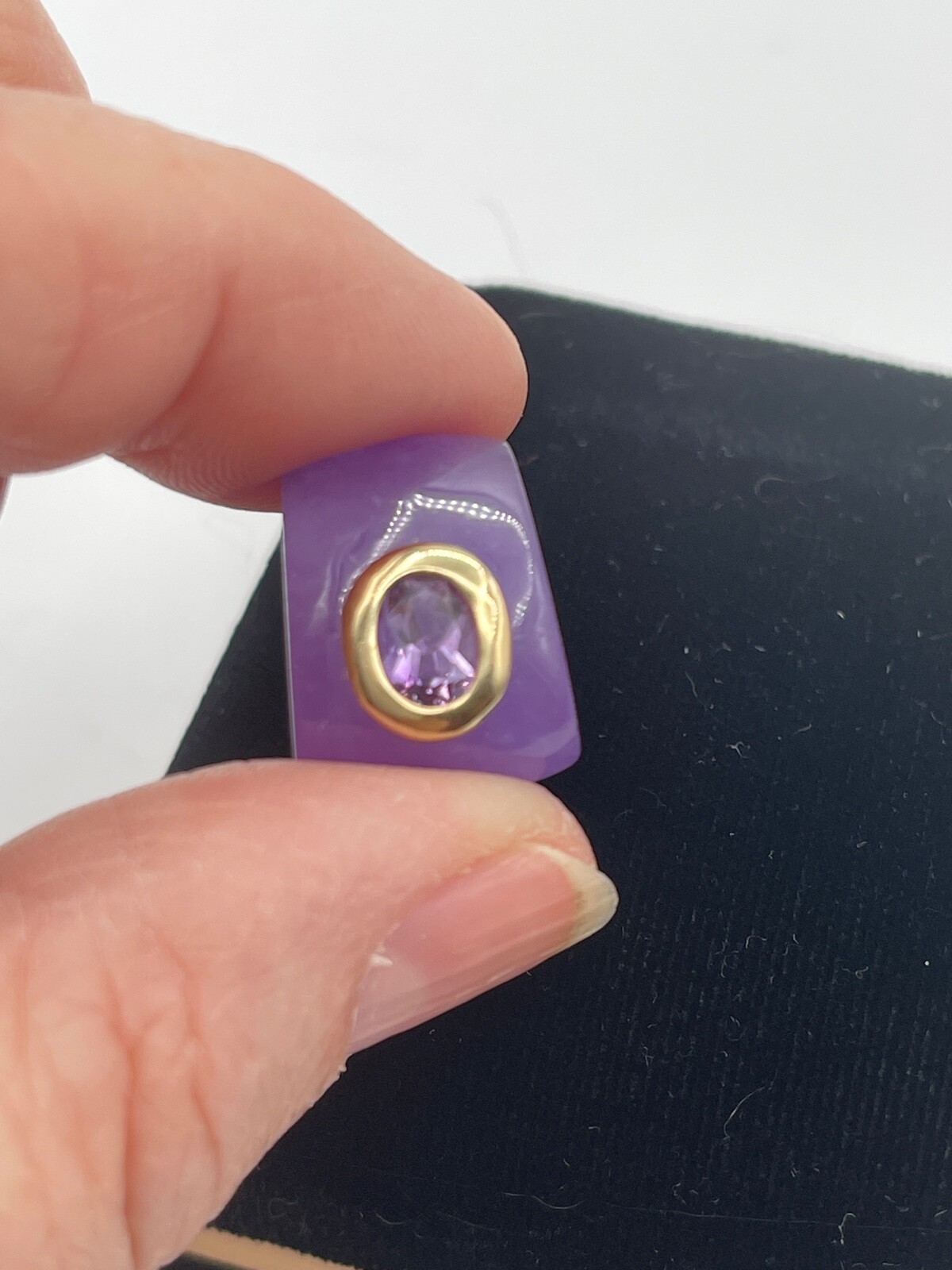 14k Gold Lavander Jade & Amethyst Pendant Slide