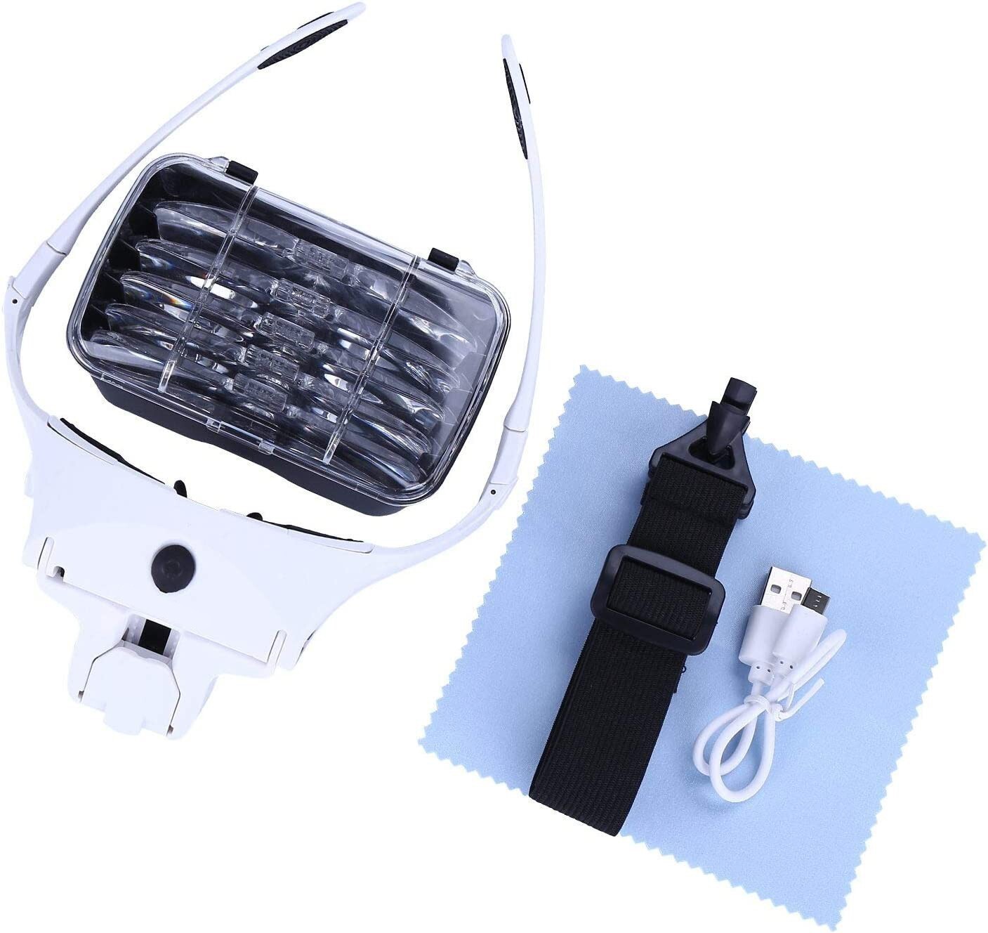 LED Head Magnifier Rechargeable Headband Magnifying Glasses Jeweler Loupe Light