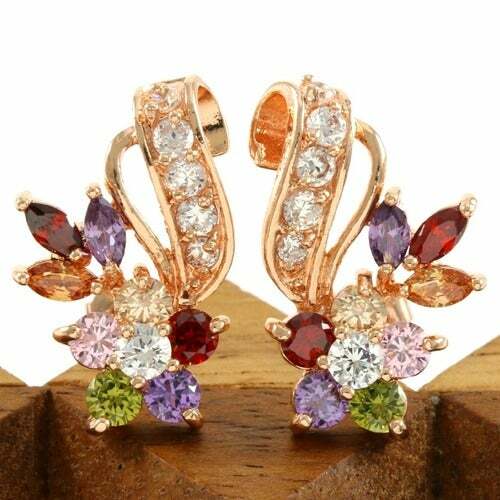 Rose Gold Overlay Beautifully Lab Created Multicolor Stone Earrings