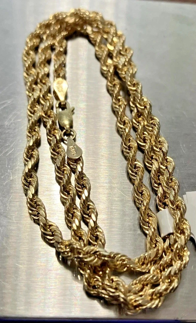 10kt Real Gold Semi-Solid/Hollow Rope Chain 6.4grams 4mm 22” GND Brand NWT 10K