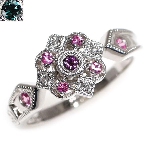 Rare K18WG Alexandrite Pink Sapphire Diamond Ring 0.05ct PS0.15ct D0.05ct – Auth