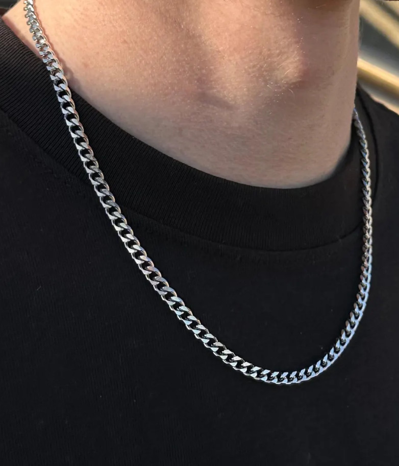 Solid 925 Sterling Sliver Cuban Link Chain Hip Hop Style Men’s Necklace For Gift