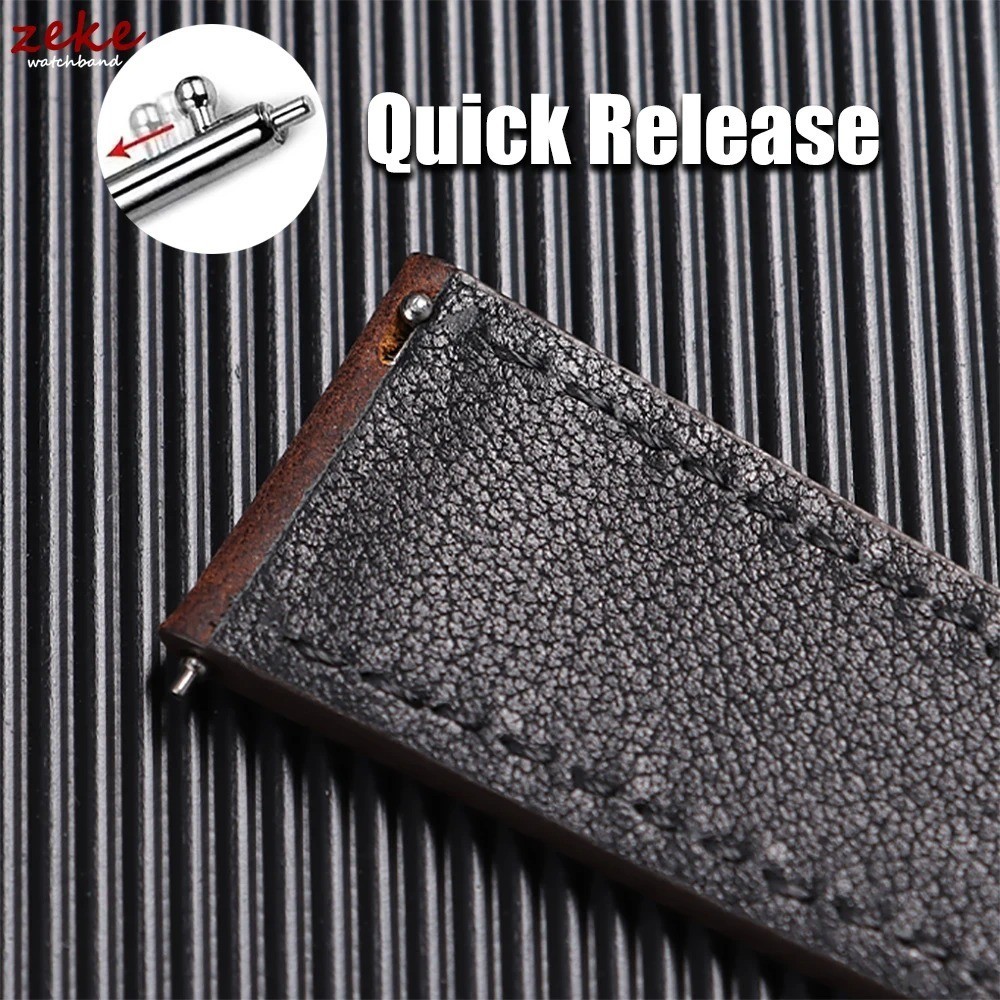 Quick Release Vintage Retro Genuine Leather Watch Band 18mm to 21mm buckle Strap