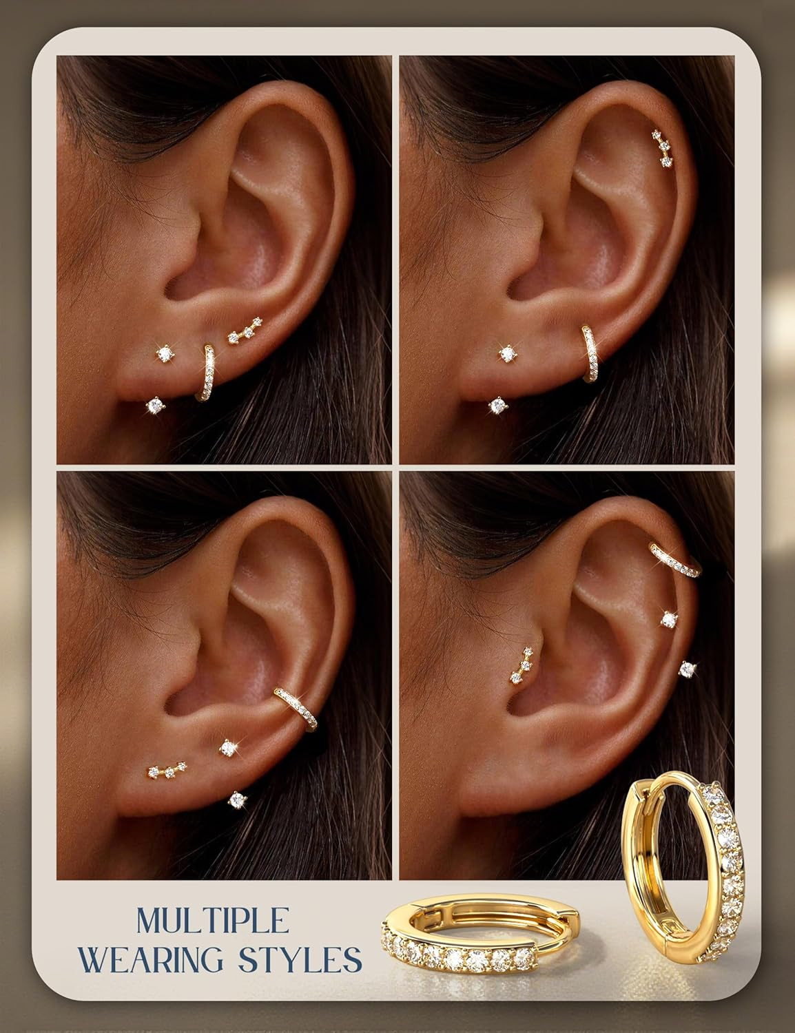 3 Pairs 925 Sterling Silver Hypoallergenic Earrings for Women Trendy – 14K Gold