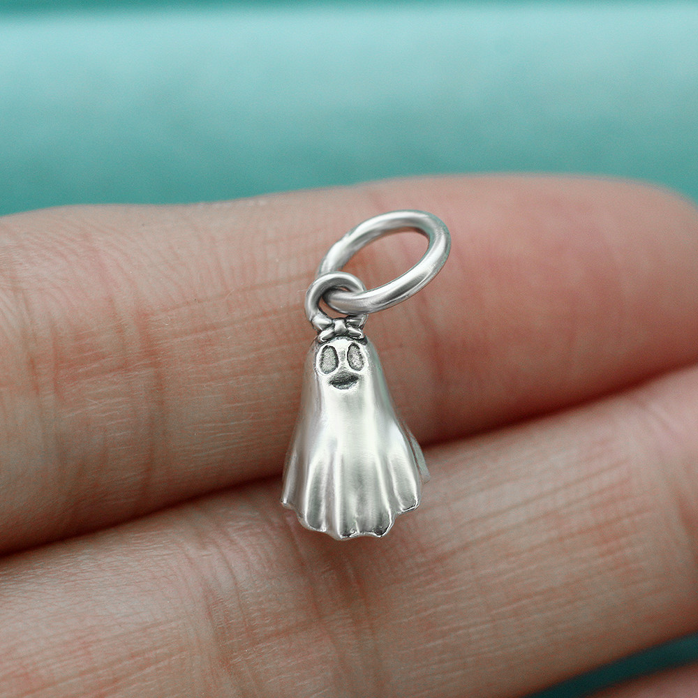 Ghost Spooky Charm Dangle Pendant 3D In Real 925 Sterling Silver Halloween Gift
