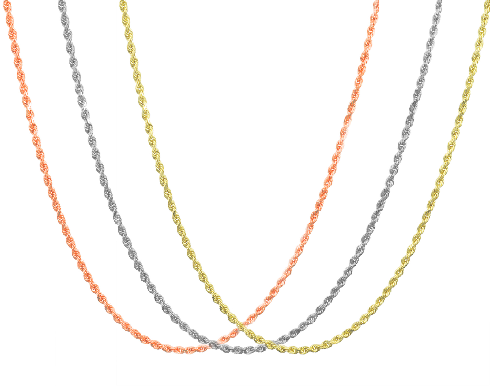 14K & 14K Rose White Yellow Gold 1.5mm-2.5mm Rope Chain Pendant Necklace 14″-30″