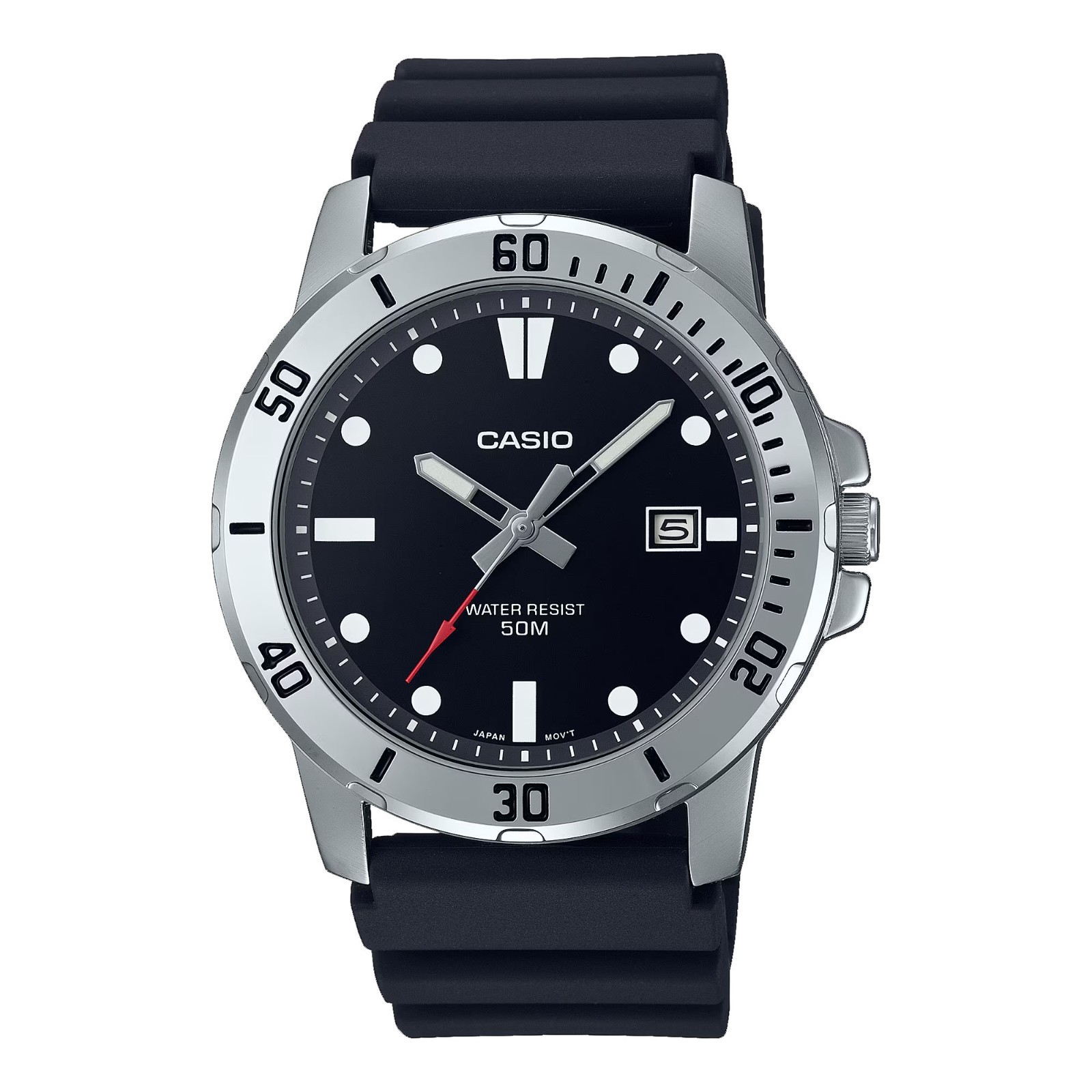 Casio MTP-VD01-1EV Men’s Enticer Black Resin Band Black Dial Casual Sporty Watch