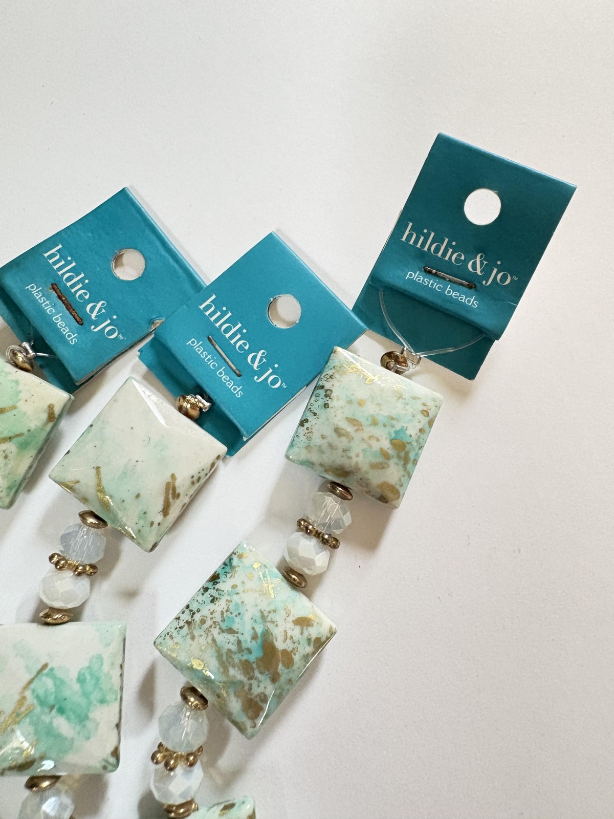 Hildie & Jo Plastic Beads Square Mint White Gold Speckle Lot 4 Strands Jewelry