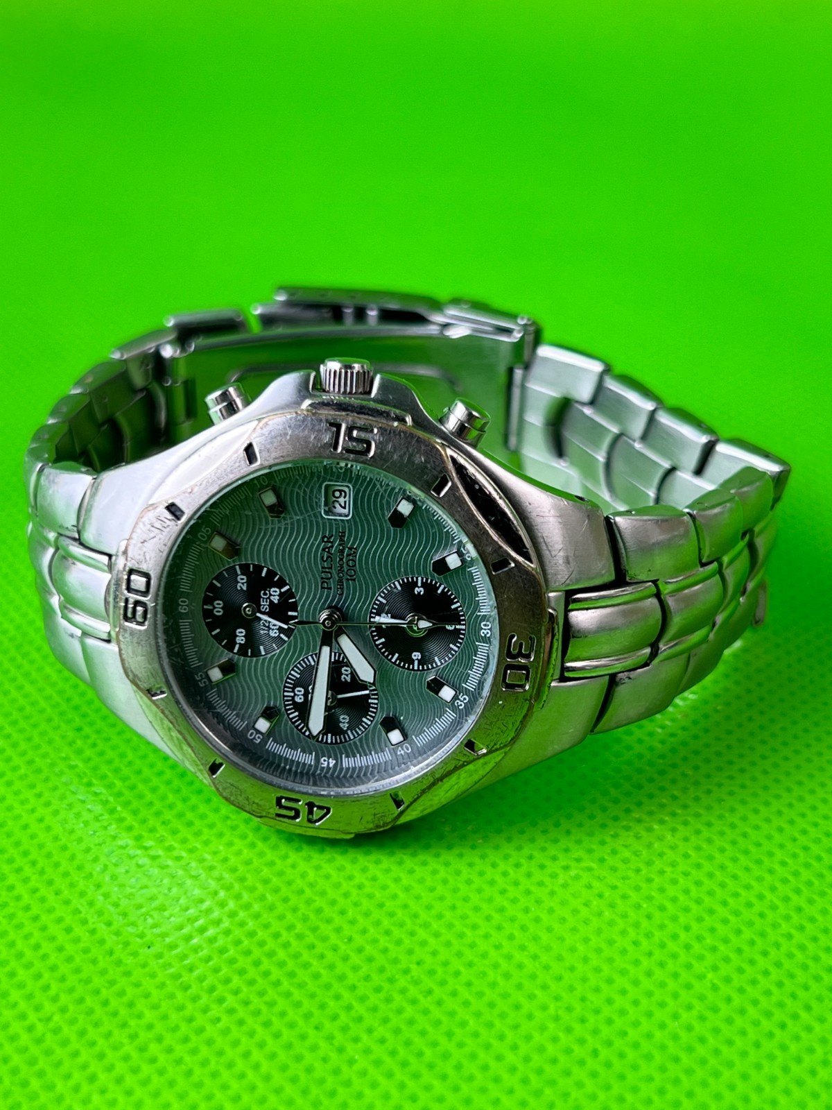 Pulsar Chronograph 100M Watch Japan YM92-x013 Men’s New Battery