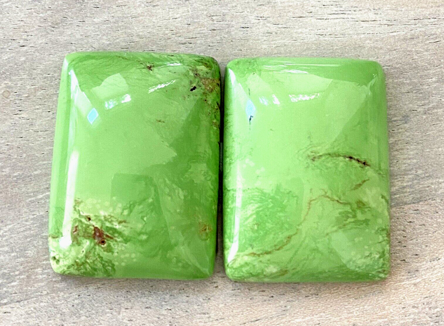 Pair Large Lime Green Gaspeite Rectangular Cabochons Not Backed