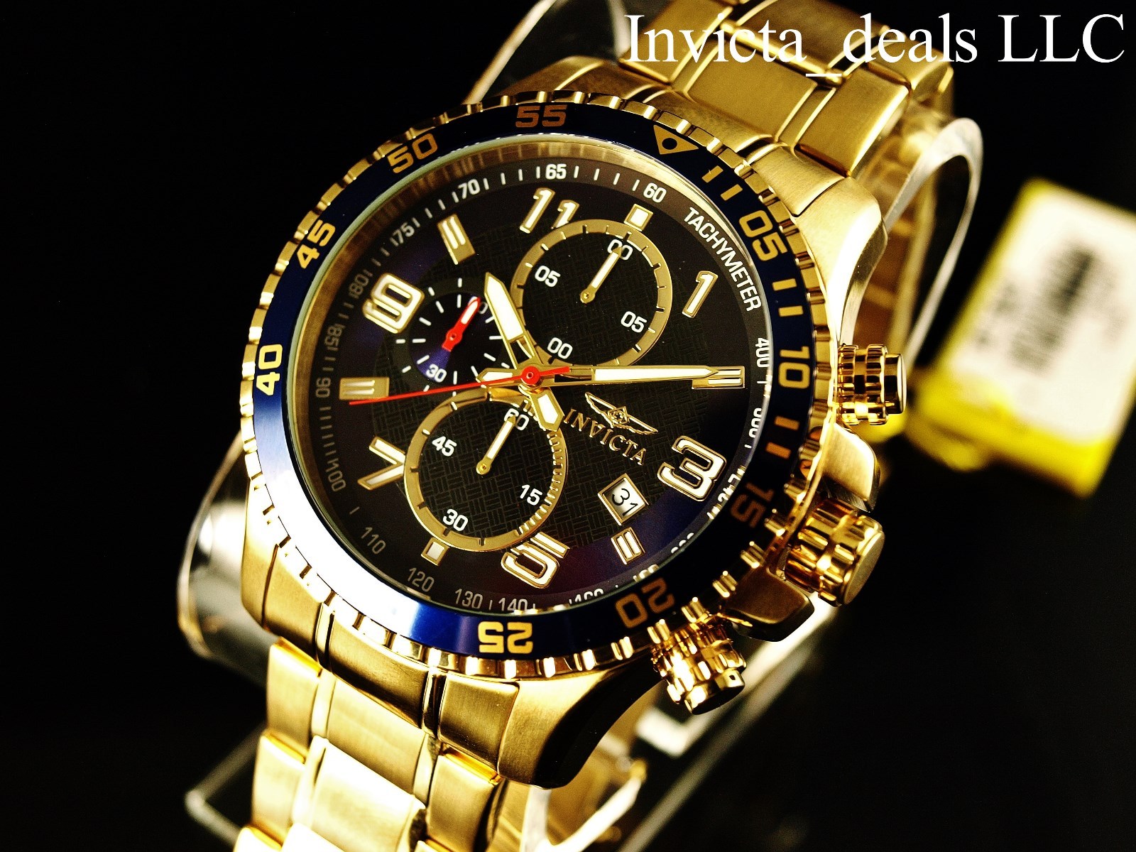 Invicta Men’s 45mm Specialty Chronograph 18K Gold Plated Blue Dial SS Watch