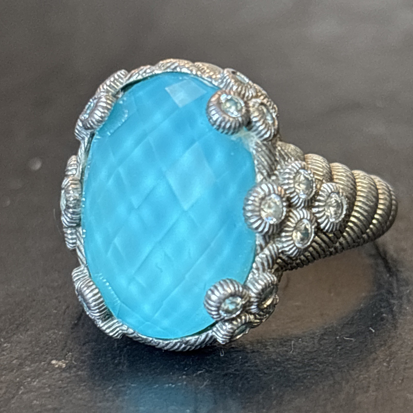 Judith Ripka Sterling Silver Rock Crystal Doublet Designer Ring Statement Size 9