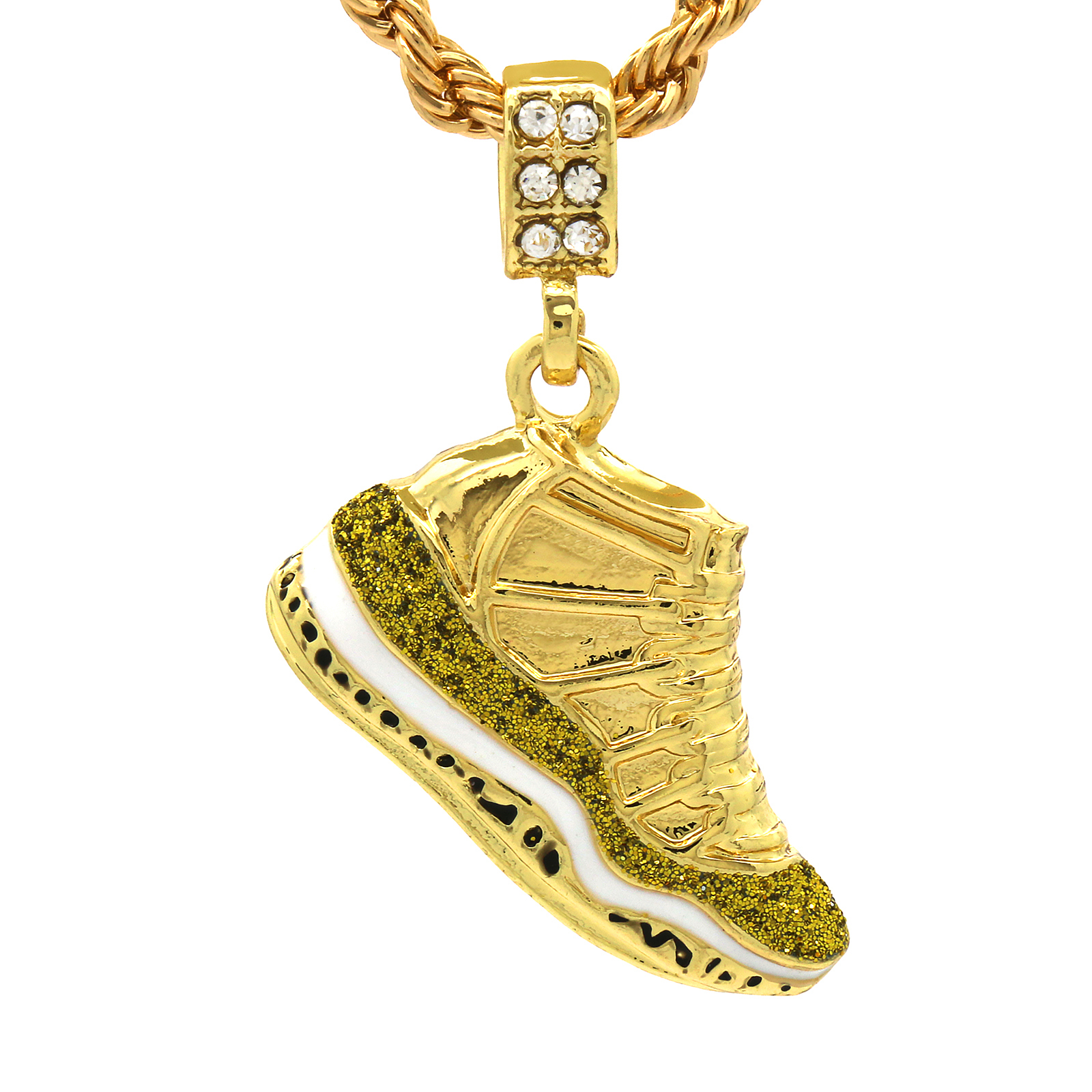 Mens 14k Gold Plated “Championship” Pendant Cubic-Zirconia 24″ Rope Chain