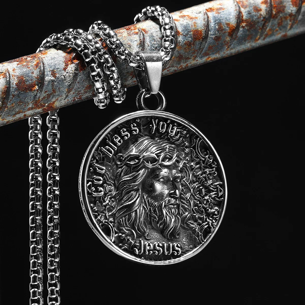 SCULPT RINGS™ Christian Jesus Pendant with 60 cm Chain Stainless Steel Necklace